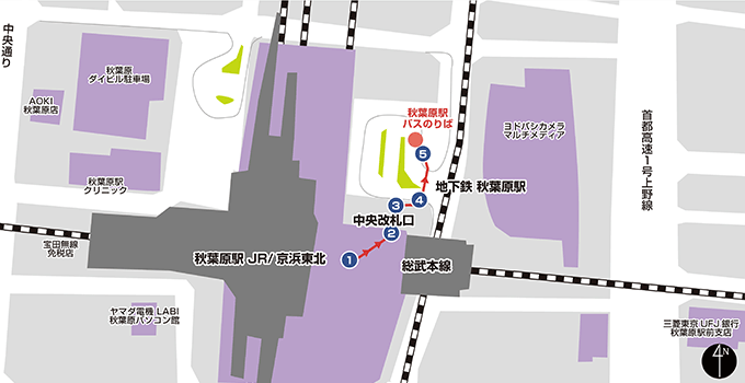 秋葉原駅 バスのりば（東口交通広場内）の地図