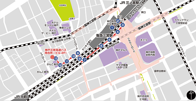 神戸三宮高速バス待合所（ビル2F）の地図
