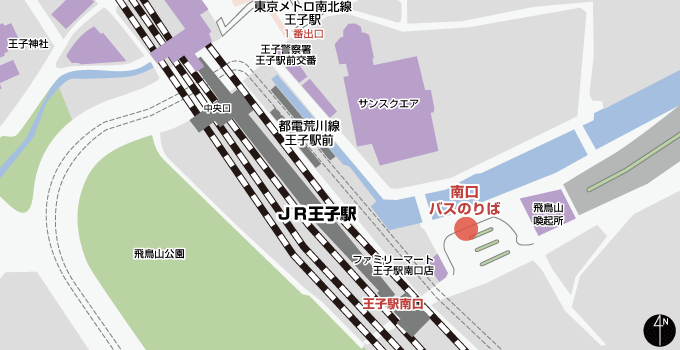王子駅南口バスのりば地図