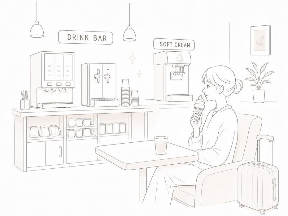 ドリンクバーやソフトクリームも食べ飲み放題