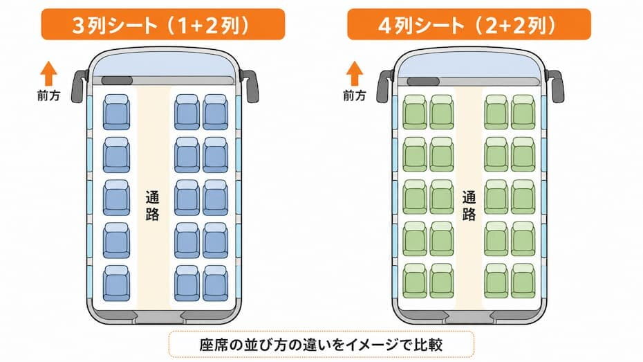 座席の並び方の違いをイメージで比較