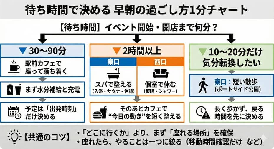 待ち時間で決める!横浜早朝過ごし方チャート