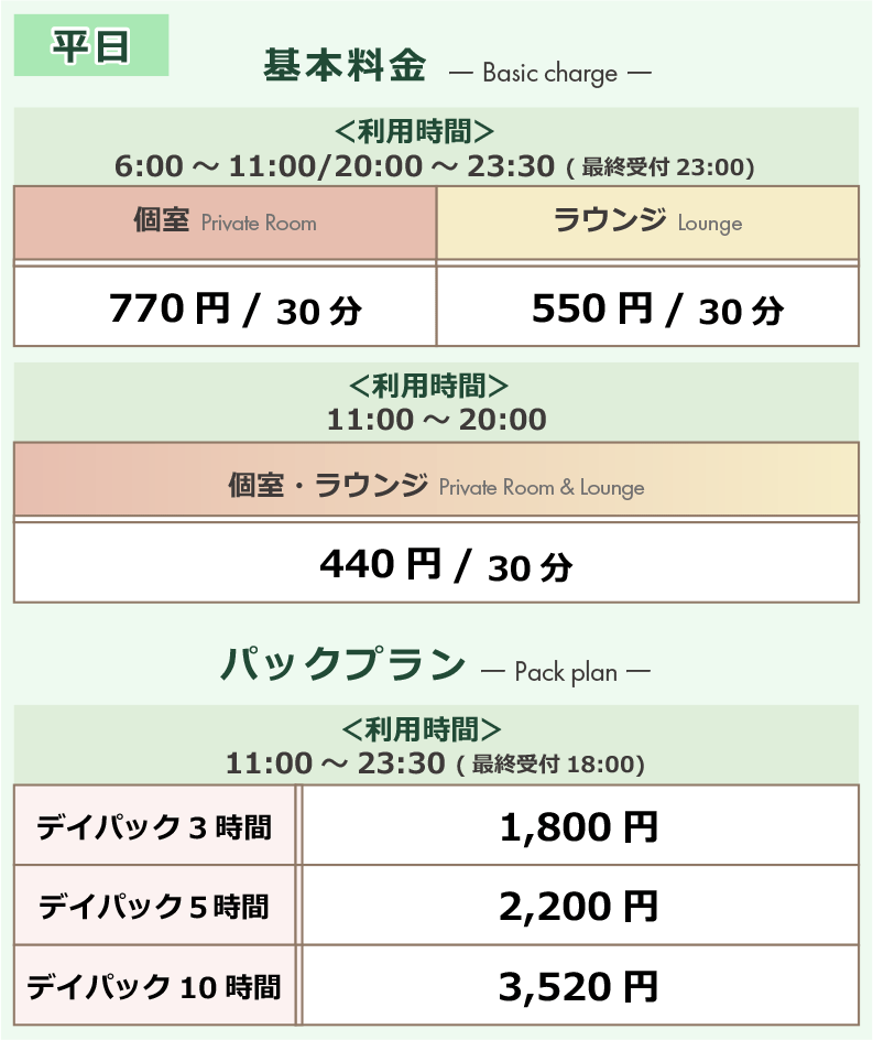 東京VIPラウンジ 【一般利用】料金案内