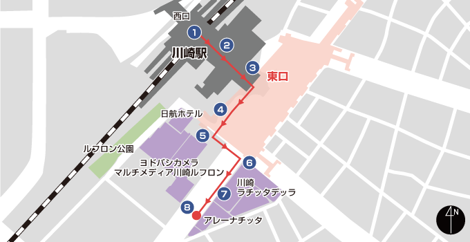 川崎駅東口 ラ・チッタデッラ横（アレーナチッタ前）の地図