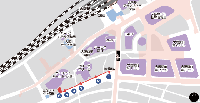 大阪VIPラウンジ - 西梅田駅10番出口～ラウンジ -の地図