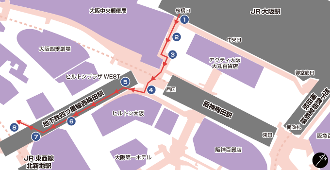 大阪VIPラウンジ - 大阪駅～西梅田駅10番出口-の地図