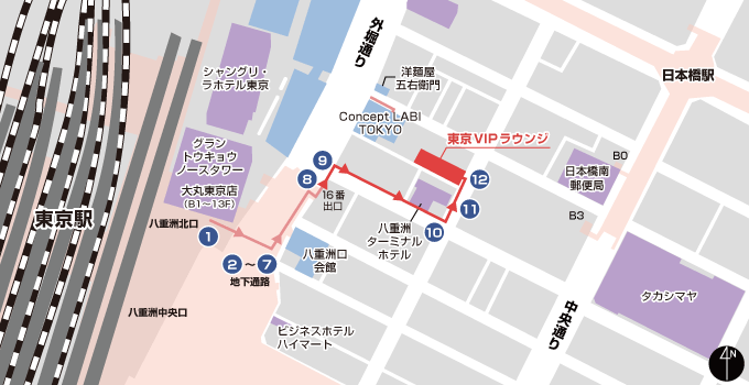 東京VIPラウンジ - 東京駅（地下道）ルート -の地図