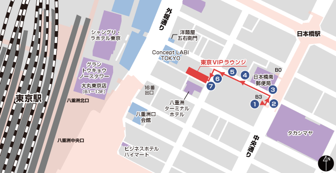 東京VIPラウンジ - 地下鉄日本橋駅ルート -の地図