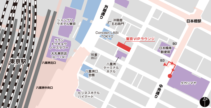 東京駅 日本橋髙島屋前 バスのりば - 地下鉄日本橋駅ルート -の地図