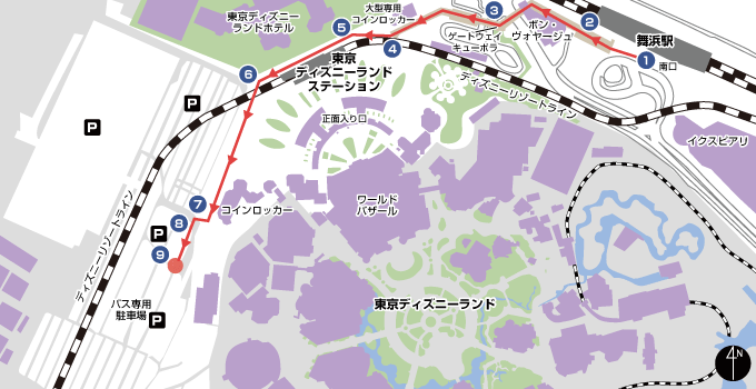 東京ディズニーランド・バスターミナル・ウエスト - JR 舞浜駅ルート -の地図