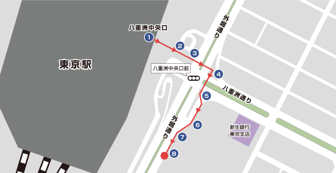 東京站八重洲口-8層洲中央口途徑-的地圖