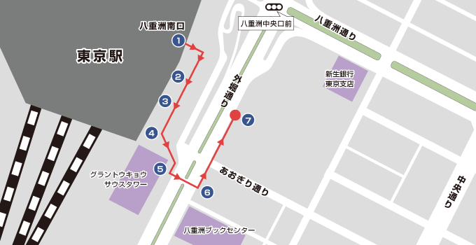東京駅八重洲口 - 八重洲南口ルート -の地図