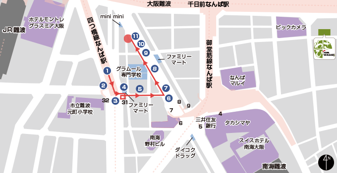 なんば（VIPヴィラなんば） - 四ツ橋線 なんば駅 31号出入口ルート -の地図