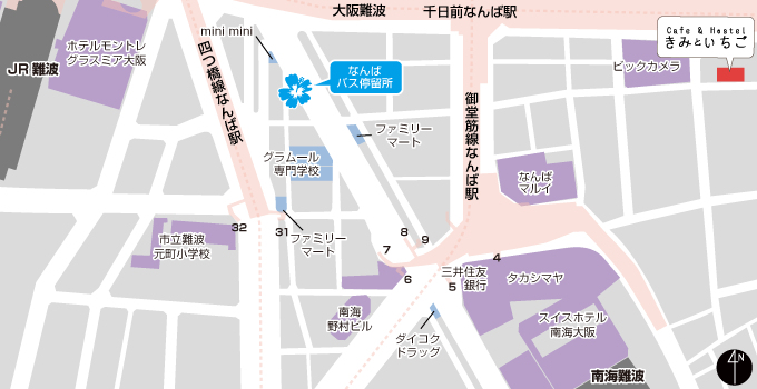 Map of Namba (VIP villa Namba) - Midosuji Line Namba Station exit 7 route -