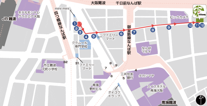 ホステル わさび大阪 Bed with Libraryの地図