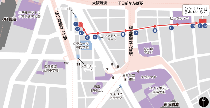 難波(心齋橋、道頓堀)的地圖