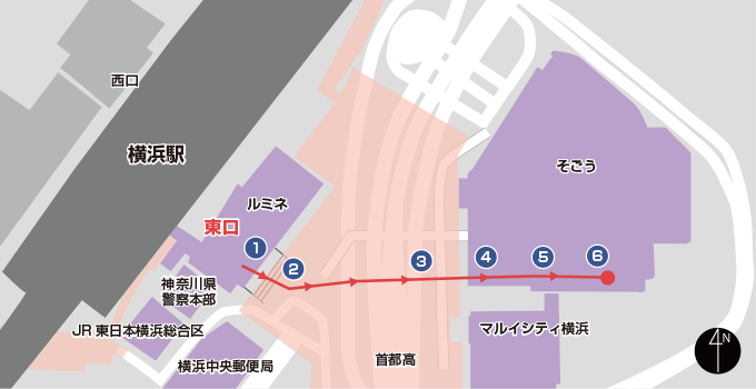 横浜駅東口バスターミナル（そごう1F）Bレーン 10番・11番のりばの地図