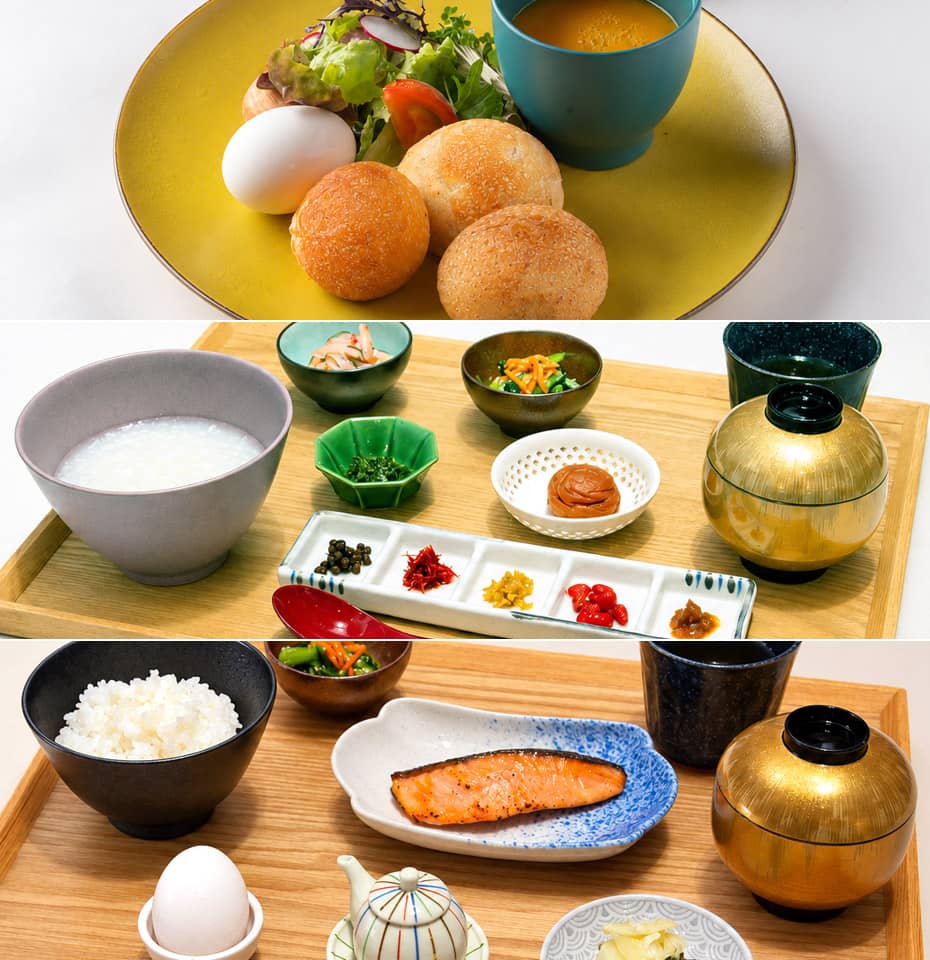 「ル・パンのパンセット」「漢方薬膳粥朝食セット」「本日の焼き魚定食」